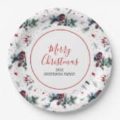 クリスマスホリーとクリスマスブルフィンチパターン ペーパープレート (正面)