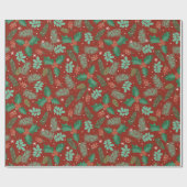 クリスマスホリーとピネコーンのシームレスなパターン ラッピングペーパー (フラット)