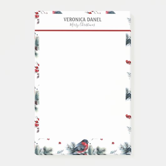 クリスマスホリーとブルフィンチのパターン ポストイット (正面)
