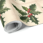 クリスマスホリーとベリー。ホリデーホリー ラッピングペーパー (ロールコーナー)