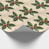 クリスマスホリーとベリー。ホリデーホリー ラッピングペーパー (角)