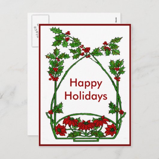 クリスマスホリーとポインセチア シーズンポストカード (正面/裏面)