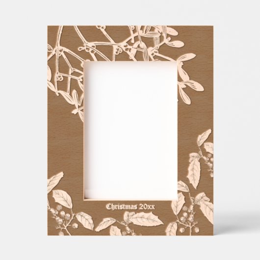 クリスマスホリーとヤドリギの植物学縁ど術 レーザー彫刻フレーム (正面)