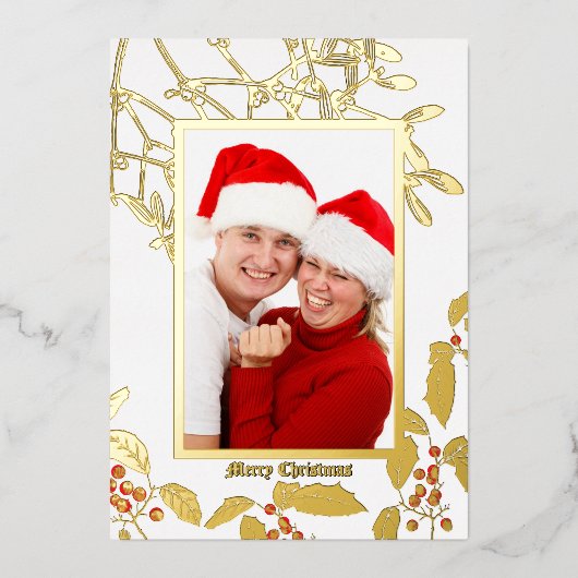 クリスマスホリーとヤドリギの植物学縁ど術 箔シーズンカード (正面)