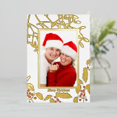 クリスマスホリーとヤドリギの植物学縁ど術 箔シーズンカード (立ち正面)