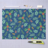 クリスマスホリーと松のコーンのパターンのラッピングパ 薄葉紙 (クラフト)