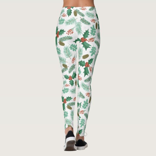 クリスマスホリーと松のコーンのパターンのレギンス レギンス (裏面)