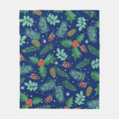 クリスマスホリーと松のコーン模様フリースブラン フリースブランケット (正面)