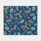 クリスマスホリーと松のコーン模様フリースブラン フリースブランケット (正面(横))