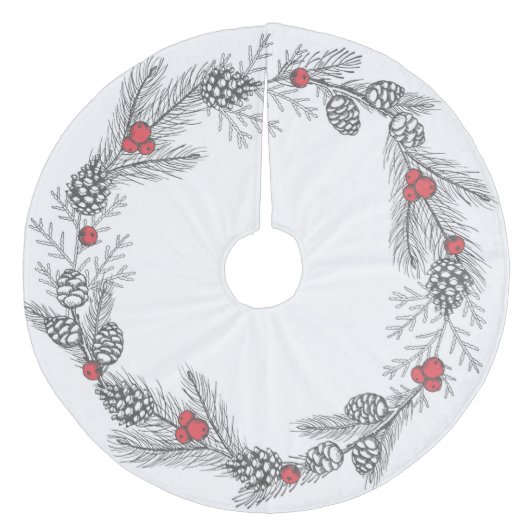 クリスマスホリーと松のコーン フリース ツリースカート (正面)