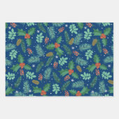 クリスマスホリーと松の円錐模様 ラッピングペーパーシート (正面3)