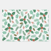クリスマスホリーと松の円錐模様 ラッピングペーパーシート (正面2)