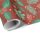 クリスマスホリーと松の円錐模様 ラッピングペーパー (ロールコーナー)
