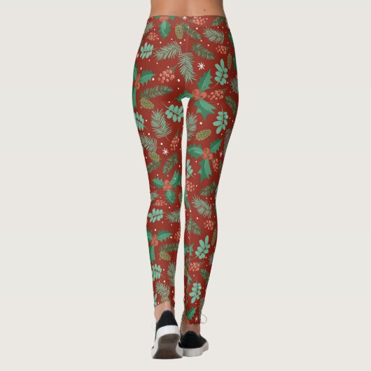 クリスマスホリーと松の円錐模様 レギンス (裏面)