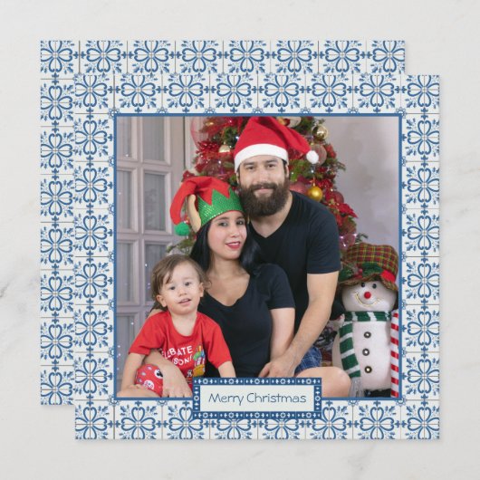 クリスマスホリーと花の花びらタイル枠 シーズンカード (正面/裏面)