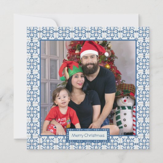 クリスマスホリーと花の花びらタイル枠 シーズンカード (正面)