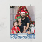 クリスマスホリーと花の花びらタイル枠 シーズンポストカード (正面/裏面)