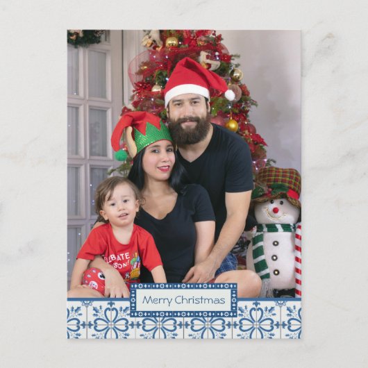 クリスマスホリーと花の花びらタイル枠 シーズンポストカード (正面)