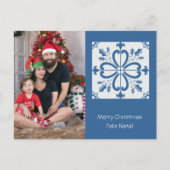クリスマスホリーと花の花びらタイル枠 シーズンポストカード (正面)