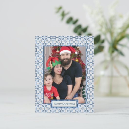 クリスマスホリーと花の花びらタイル枠 シーズンポストカード (スタンド正面)