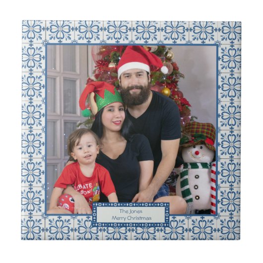 クリスマスホリーと花の花びらタイル枠 タイル (正面)