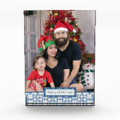 クリスマスホリーと花の花びらタイル枠 フォトブロック (正面)