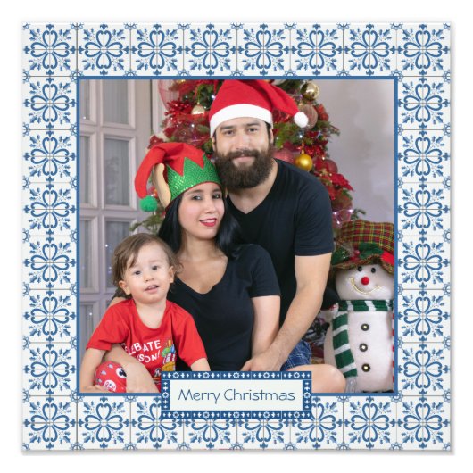 クリスマスホリーと花の花びらタイル枠 フォトプリント            (正面)