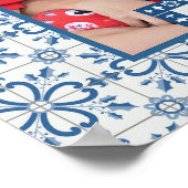 クリスマスホリーと花の花びらタイル枠 ポスター (角)