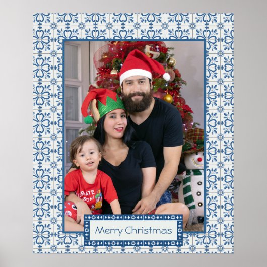 クリスマスホリーと花の花びらタイル枠 ポスター (正面)