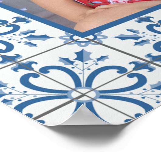 クリスマスホリーと花の花びらタイル枠 ポスター (角)