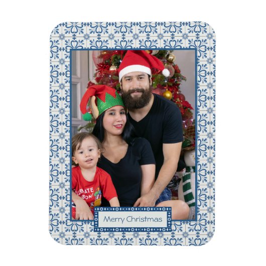 クリスマスホリーと花の花びらタイル枠 マグネット (縦)