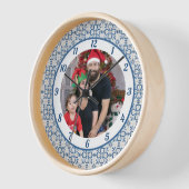 クリスマスホリーと花の花びらタイル枠 壁時計 (傾斜)