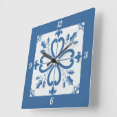 クリスマスホリーと花花びらブルータイル スクエア壁時計 (傾斜)