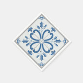 クリスマスホリーと花花びらブルータイル スタンダードカクテルナプキン (角)