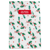 クリスマスホリーと赤い果実のパターン ミディアムペーパーバッグ (正面)