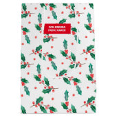 クリスマスホリーと赤い果実のパターン ミディアムペーパーバッグ (裏面)