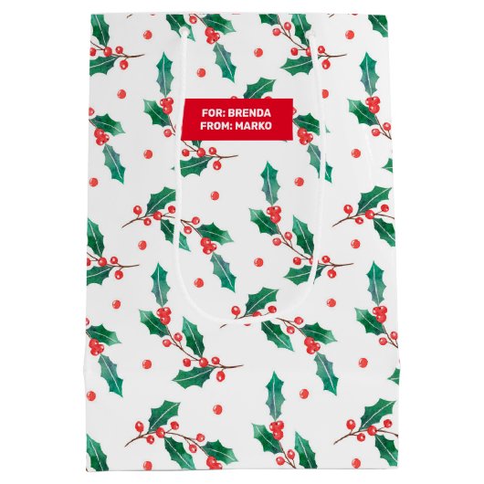 クリスマスホリーと赤い果実のパターン ミディアムペーパーバッグ (裏面)