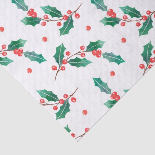 クリスマスホリーと赤い果実のパターン 薄葉紙 (詳細)