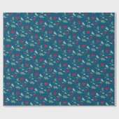 クリスマスホリーと赤い果実の灰色の緑の赤 ラッピングペーパー (フラット)