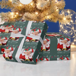 クリスマスホリーと赤い果実の緑の写真 ラッピングペーパー