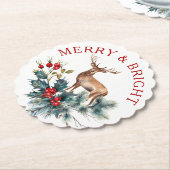 クリスマスホリーと鹿のリース ペーパーコースター (アングル)