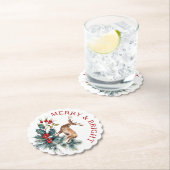 クリスマスホリーと鹿のリース ペーパーコースター (インサイチュ)