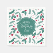 クリスマスホリーと鹿の模様 スタンダードカクテルナプキン (正面)