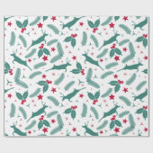クリスマスホリーと鹿の模様 ラッピングペーパー (フラット)
