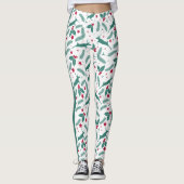 クリスマスホリーと鹿の模様 レギンス (正面)