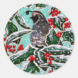 クリスマスホリーにウズラ! ラウンドシール