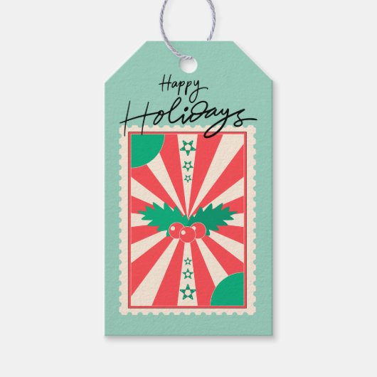 クリスマスホリーのカスタムレトロペーパースタンプ ギフトタグ (正面)