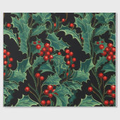 クリスマスホリーの枝とベリー ラッピングペーパー (フラット)