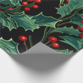 クリスマスホリーの枝とベリー ラッピングペーパー (角)