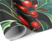 クリスマスホリーの枝とベリー ラッピングペーパー (ロールコーナー)